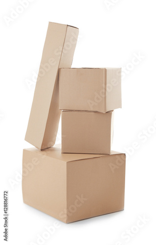 Pile of cardboard boxes isolated on white