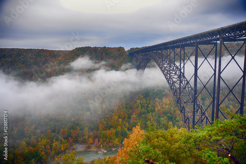 Fog in the morning going under the New River Gorge Bridge