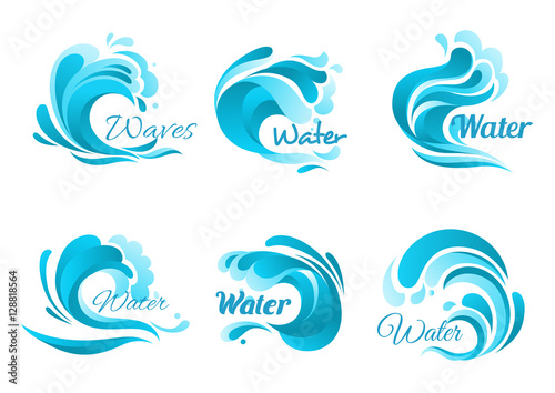 Waves and water splashes vector icons