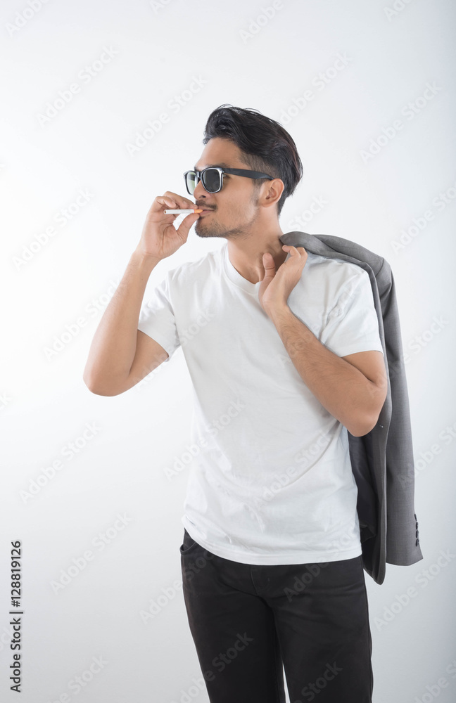 Portrait of happy young man on white background Portrait of happy young man on white background