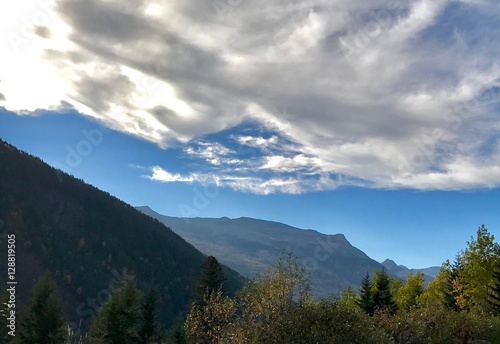 blue skies and peaks