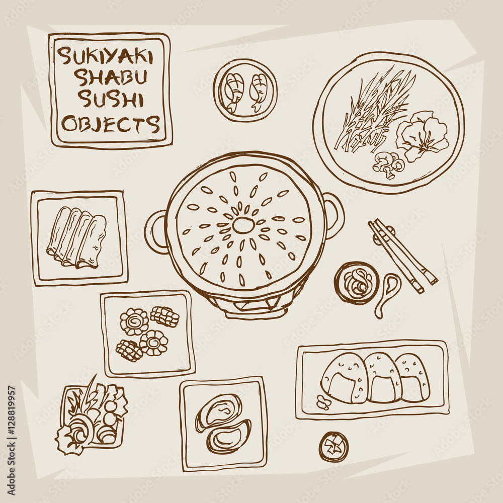 sukiyaki shabu objects line drawing graphic  design objects
