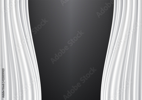 White curtain fabric on blank black wall vector illustration.