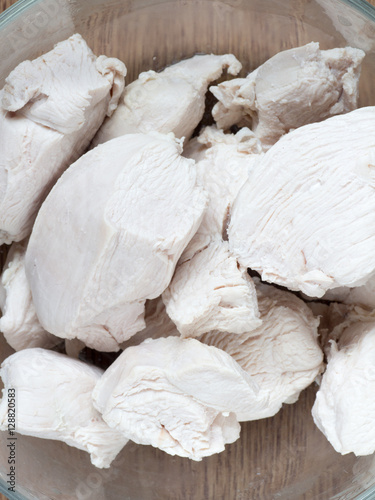 Pile of simple boiled chicken breast