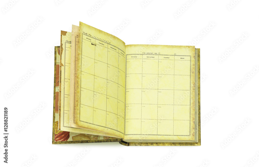 Old notebook background with vintage style, on white background Stock