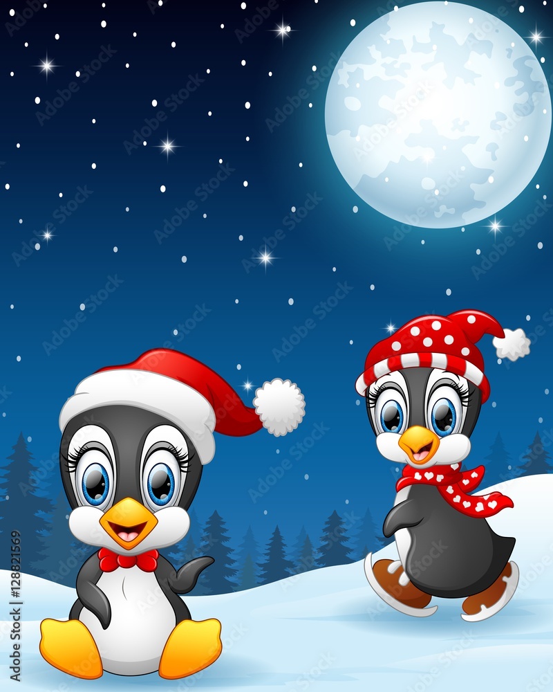 Christmas penguins in the snow