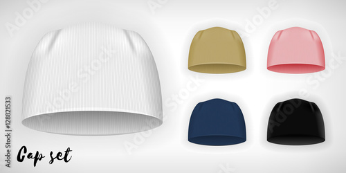 Knitted cap, vector mockup set