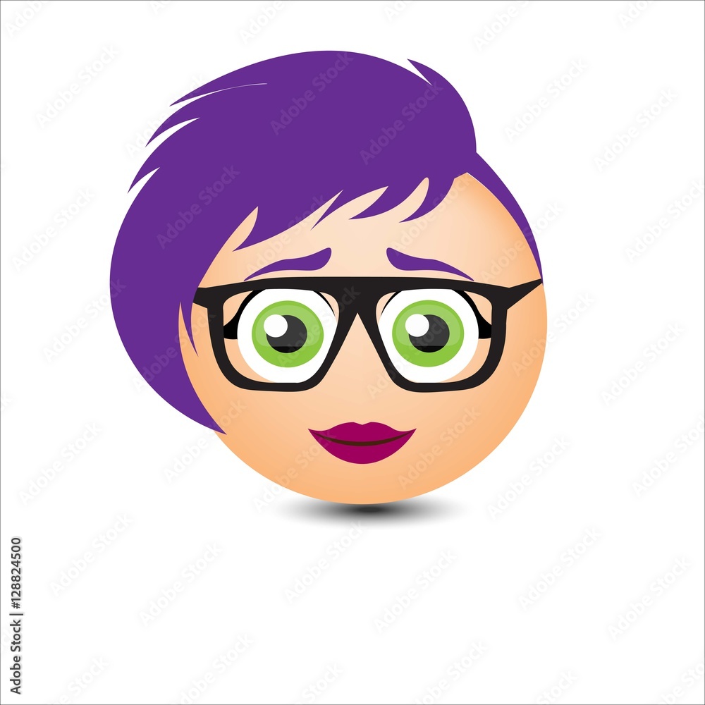 Woman smiles. Girl in glasses with short hair. Vector illustration. Woman smiles. Girl in glasses with short hair. Vector illustration.