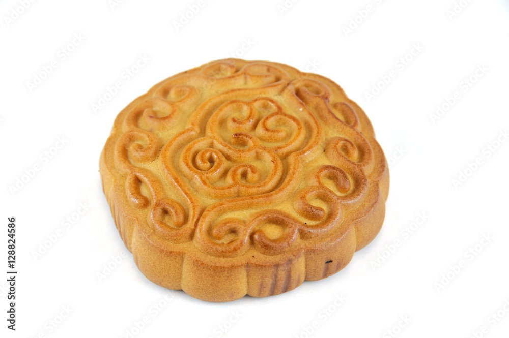 single moon cake isolated on white background