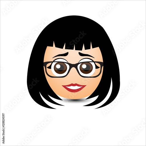 Woman smiles. Girl in glasses with long hair. Vector illustration.