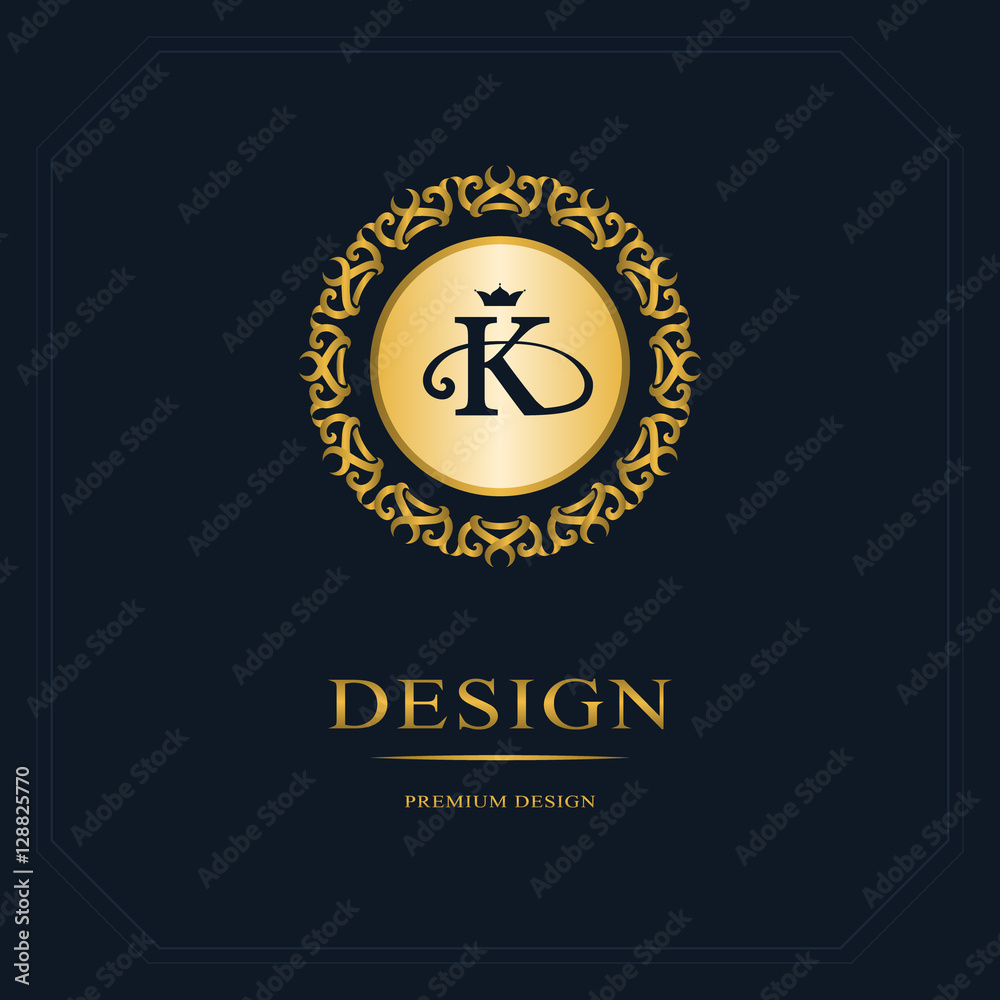 Monogram design elements, graceful template. Calligraphic elegant line art logo design. Letter emblem sign K for Royalty, business card, Boutique, Hotel, Heraldic, Jewelry. Vector illustration
