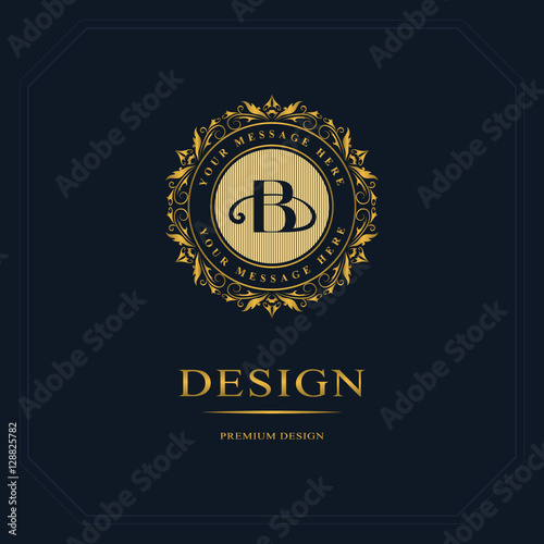 Monogram design elements, graceful template. Calligraphic elegant line art logo design. Letter emblem sign B for Royalty, business card, Boutique, Hotel, Heraldic, Jewelry. Vector illustration