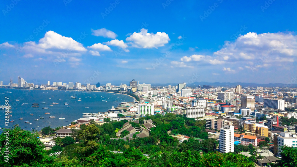 Pattaya City panorama View of building city skyline Daytime.