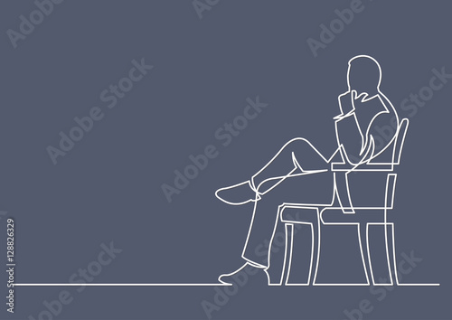 continuous line drawing of businessman sitting thinking