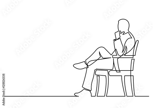 continuous line drawing of businessman sitting thinking