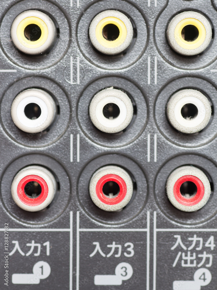 Fototapeta premium Back panel of a television, RCA sockets