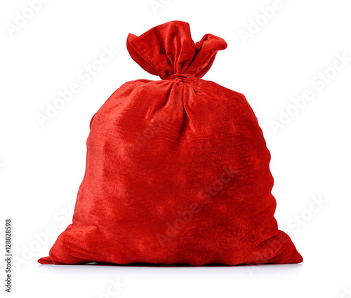 Santa Claus red bag full, on white background. File contains a path to isolation