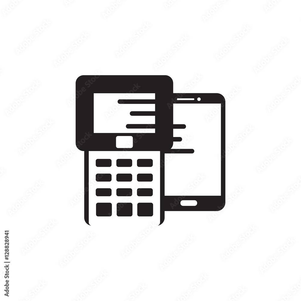 Vector icon or illustration with pay terminal and smart phone in black color Vector icon or illustration with pay terminal and smart phone in black color
