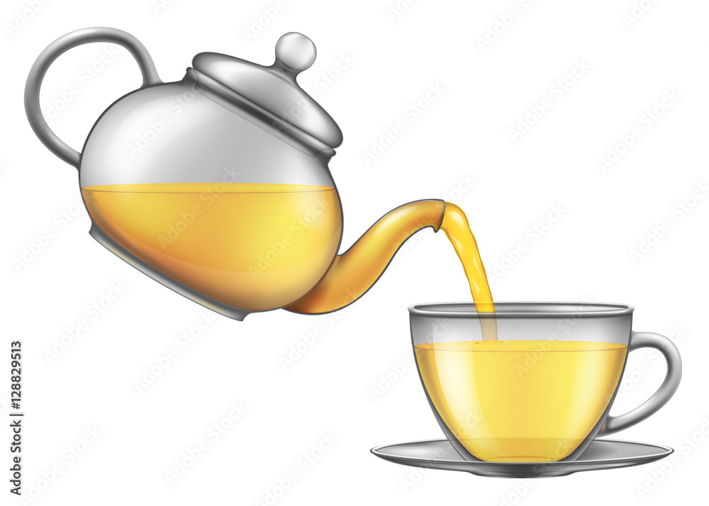 Tea pouring from teapot into a cup. Vector illustration. Stock Vector