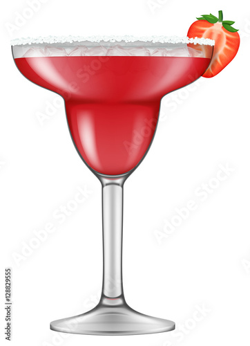 Realistic looking Strawberry Margarita cocktail. Vector illustration.