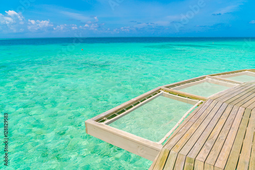 Fototapeta Naklejka Na Ścianę i Meble -  Vacation net seat in tropical Maldives island and beauty of the
