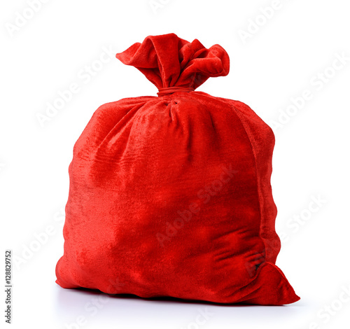 Santa Claus red bag full, on white background. File contains a path to isolation