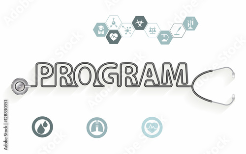 Health program ideas concept, with Stethoscope in the shape of a program words design, Vector illustration modern design template