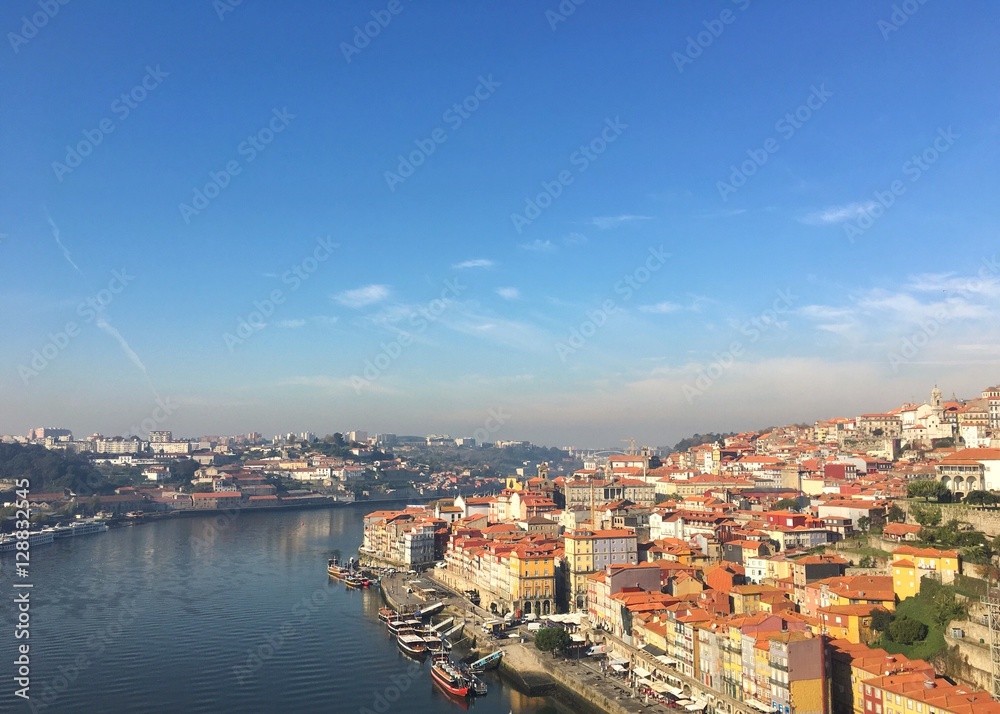 PORTO, PORTUGAL - NOVEMBER 17, 2016 : landscape of the Douro river and the historical town of Porto