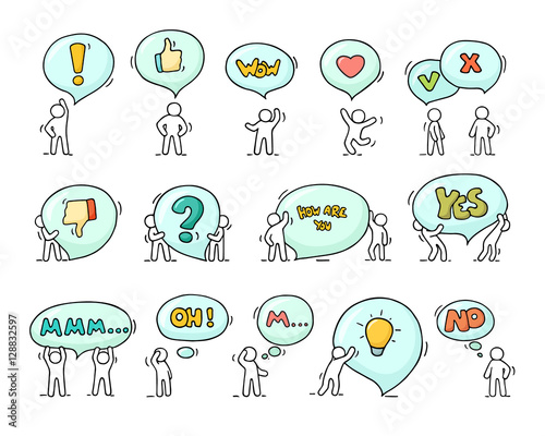 Speech bubbles icons set with little people.