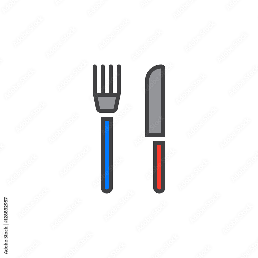 Restaurant symbol. fork and knife line icon, filled outline vector sign, linear colorful pictogram isolated on white. logo illustration Restaurant symbol. fork and knife line icon, filled outline vector sign, linear colorful pictogram isolated on white. logo illustration