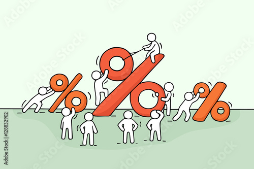 Sketch of working little people with big percent sign.