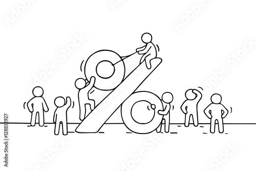 Sketch of working little people with big percent sign.