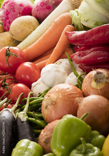 composition with assorted raw organic vegetables