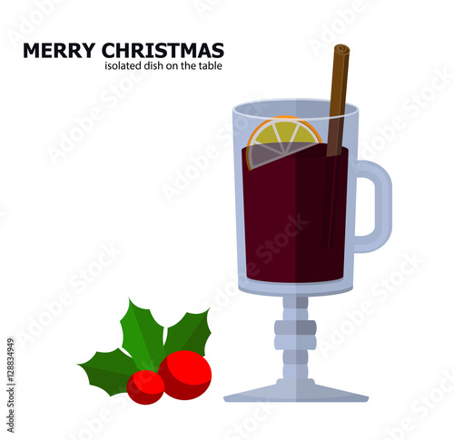 Illustration vector of mulled wine with cinnamon sticks and lemon on Christmas theme.