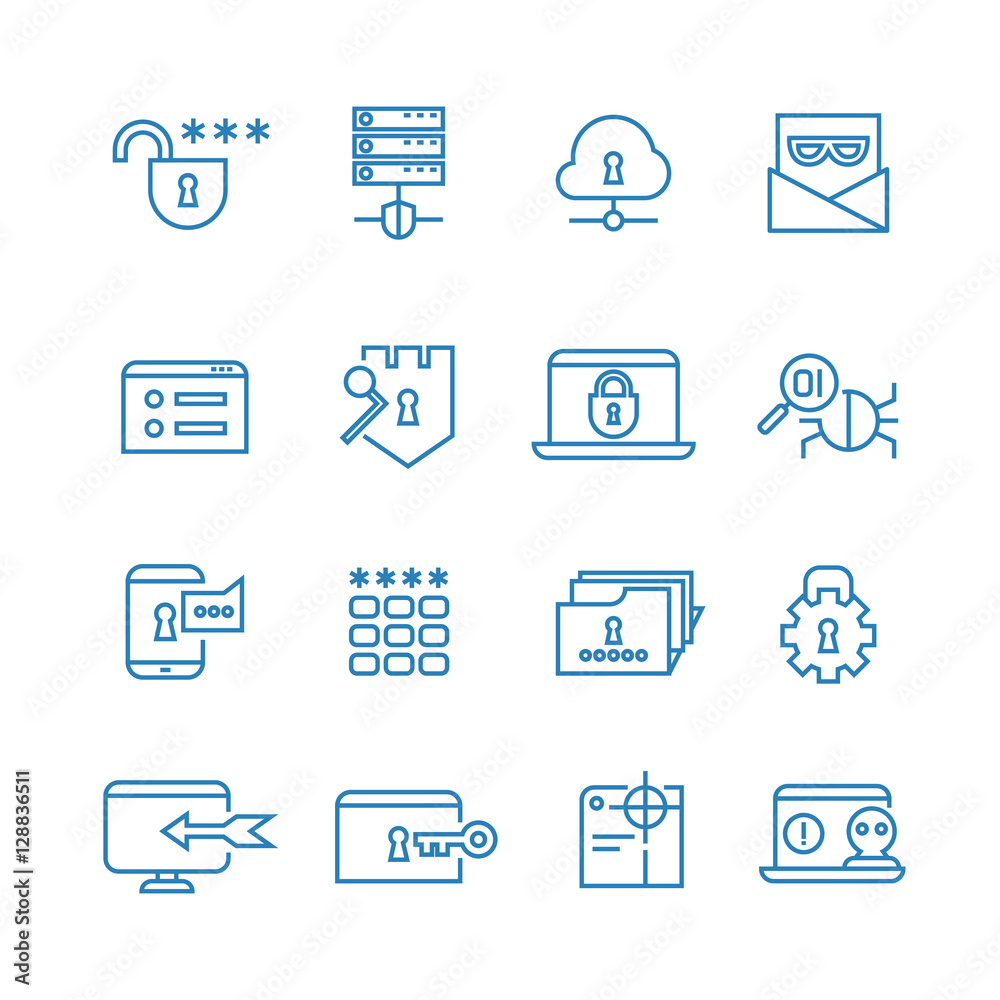 Internet protection and social security outline vector icons Internet protection and social security outline vector icons