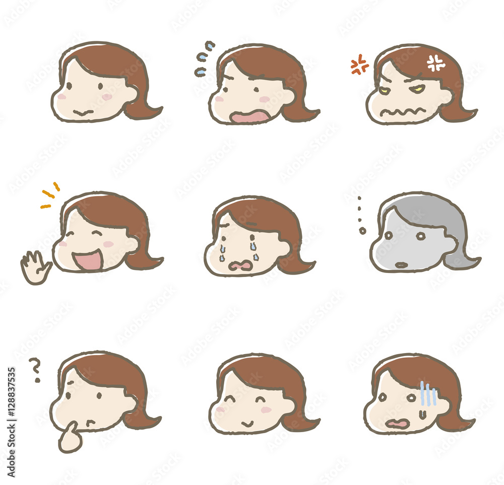 イラスト　表情集　女性