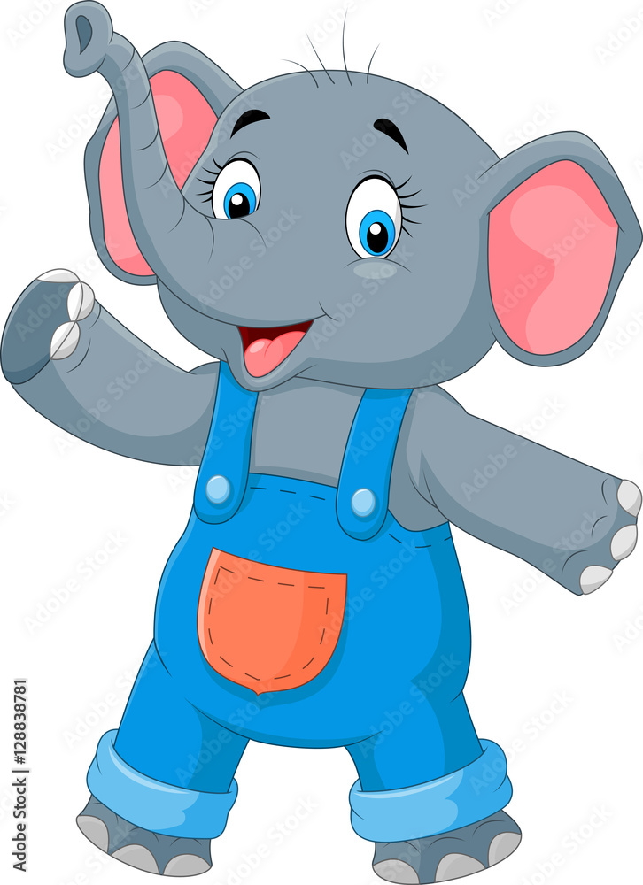 Fototapeta premium Cartoon cute elephant waving hand