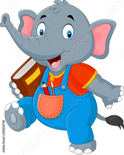 Cartoon funny elephant carrying book

