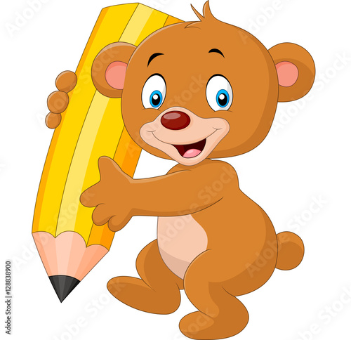 Cute bear cartoon holding pencil