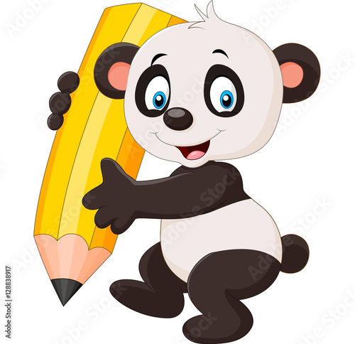 Cute panda cartoon holding pencil