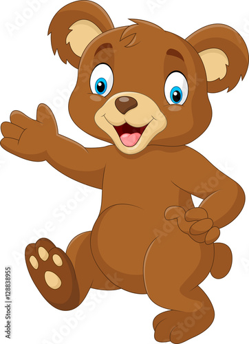 Cartoon baby bear waving hand    