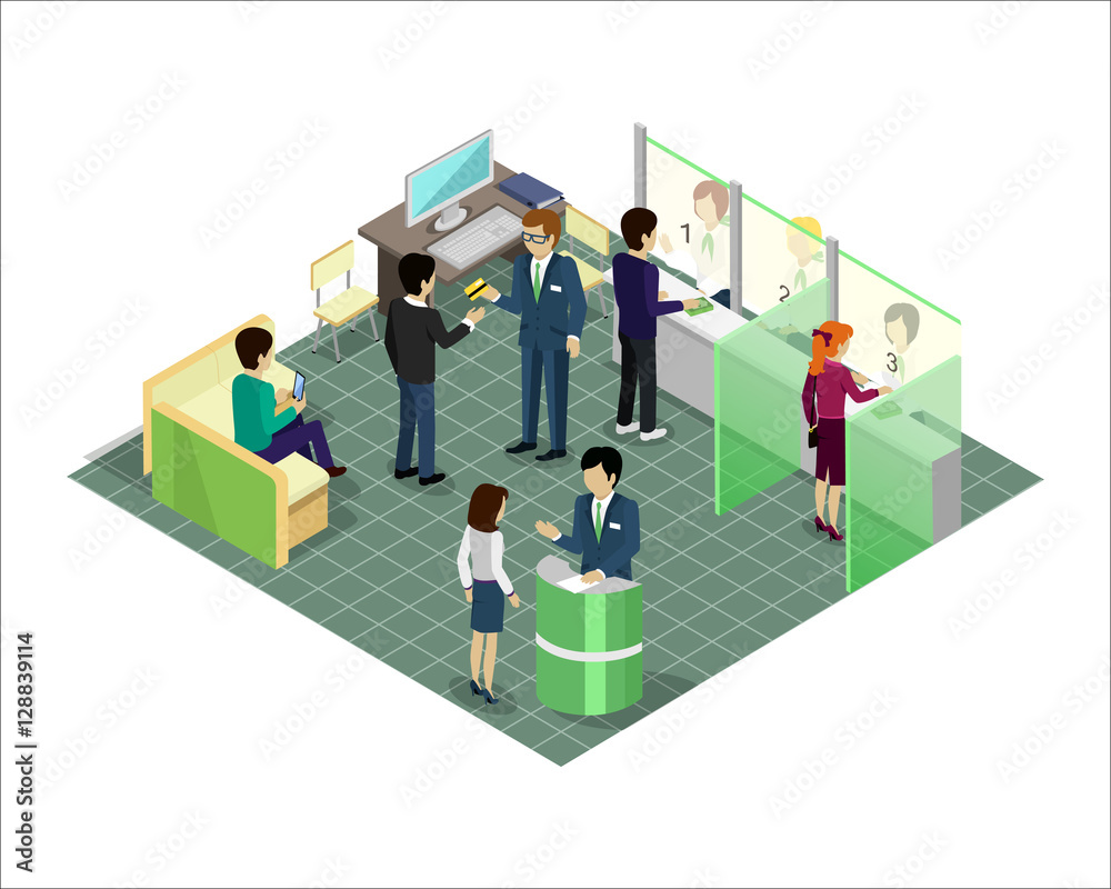 Banking Services Vector in Isometric Projection. Banking Services Vector in Isometric Projection.