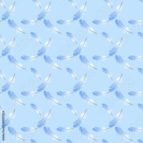 Watercolor feathers seamless pattern