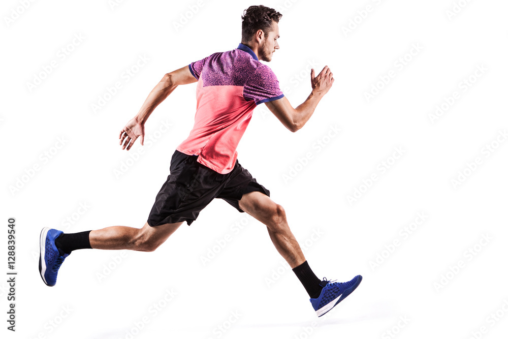 Fototapeta man runner jogger running isolated