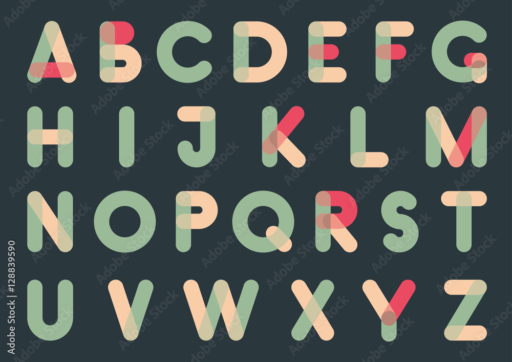 Rounded font. Vector alphabet for posters with overlay effect letters
