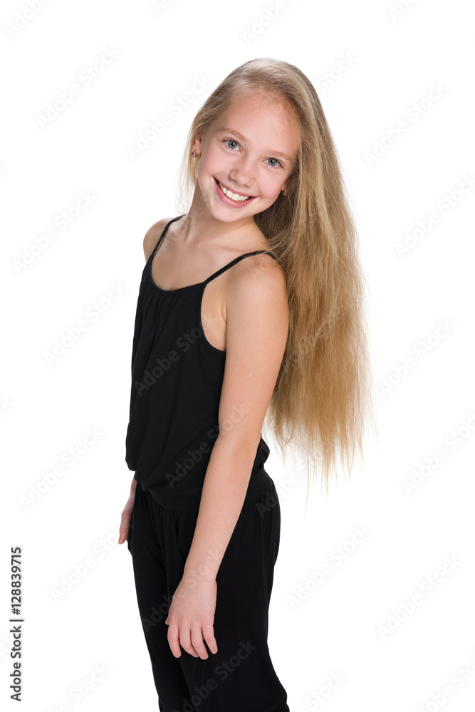 Fototapeta premium Adorable young girl against the white