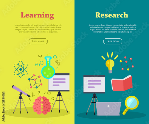 Set of Scientific Vector Web Banners in Flat Style