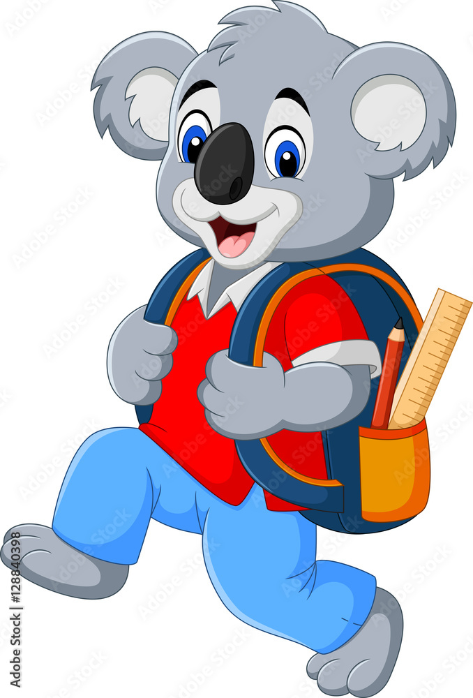 Fototapeta premium Kreskówka zabawny koala z plecakiem