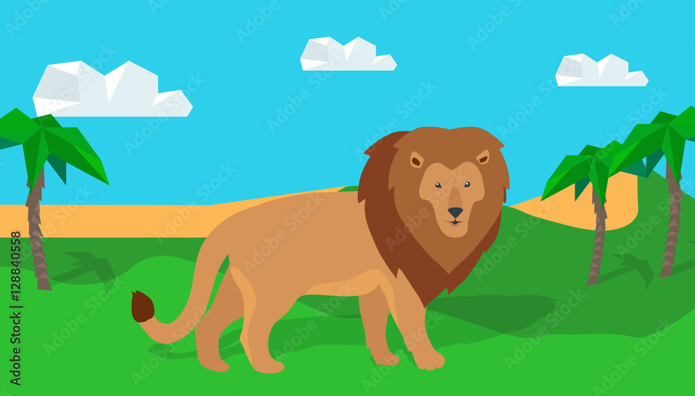 Funny Lion in Savanna