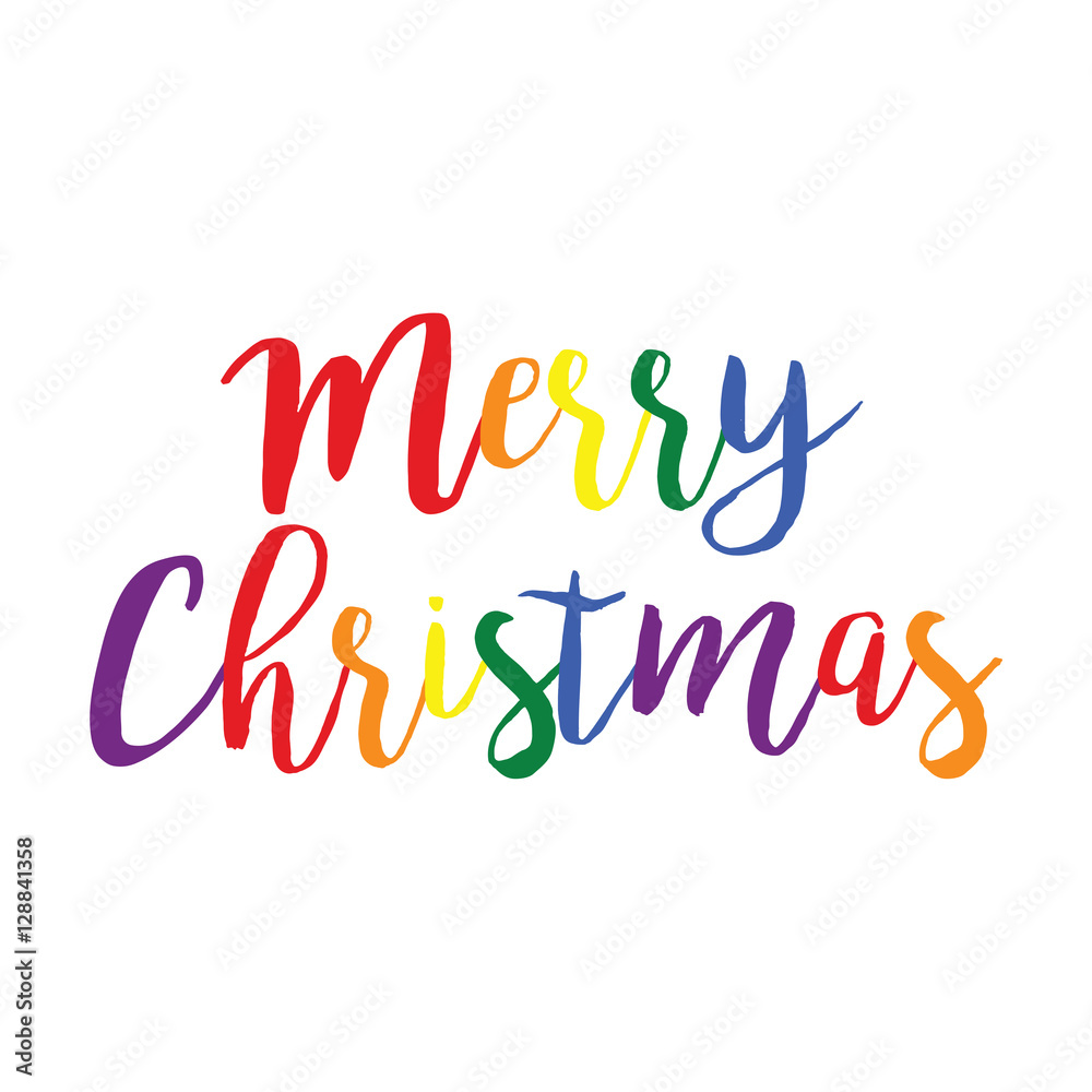 Merry Christmas Rainbow Vector Text. Calligraphic Lettering design card template
